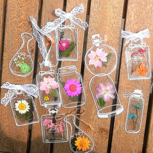 🌸 Transparenta Bokmärken med Torkade Blommor (med gratis spetsband) 🦋