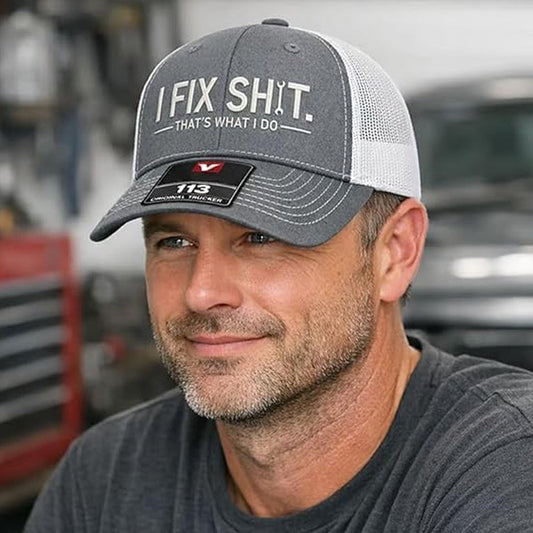 🔥Nyhet 2026 & Storsäljare🔥Trucker-keps med nätbakstycke och broderat ”I Fix Shit” – Andningsbar solhatt för utomhusbruk🧢☀️
