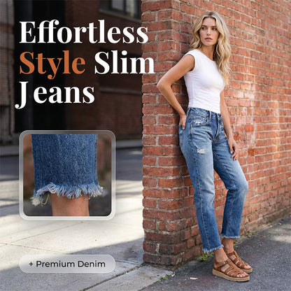 Snygga slim fit-jeans med slitna detaljer för dam
