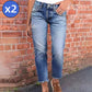 Snygga slim fit-jeans med slitna detaljer för dam