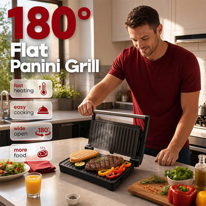 Elektrisk smörgåsgrill och paninigrill med 180° öppning