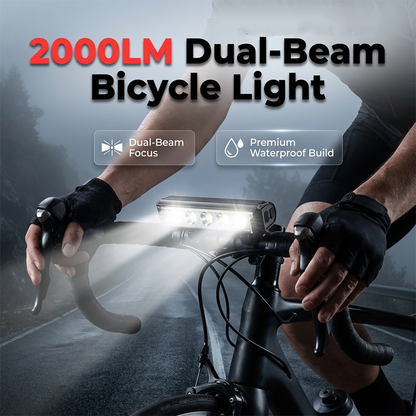 🚴50% RABATT NU! 2000LM Dubbel-Stråle USB Uppladdningsbar Cykellampa, Vattentät Stark Cykelstrålkastare, Justerbart Focus Cykelframlykta för Nattcykling & Mountainbiking
