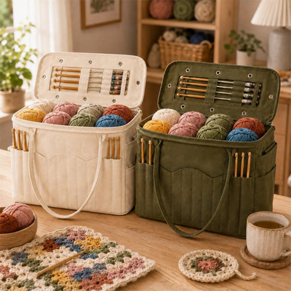 🧶 39% RABATT NU! 🧵🔥 Inget mer trassligt garn! Canvas garnförvaringsväska med nålfickor