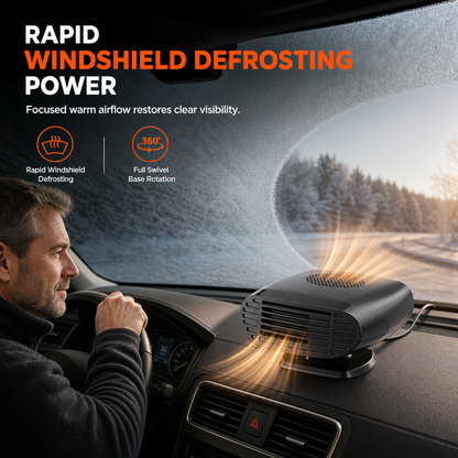 🚗 Rapid vindrutesvältare för bil: 12 V/24 V, varmluftsflöde, 360° vridbar, Plug & Play